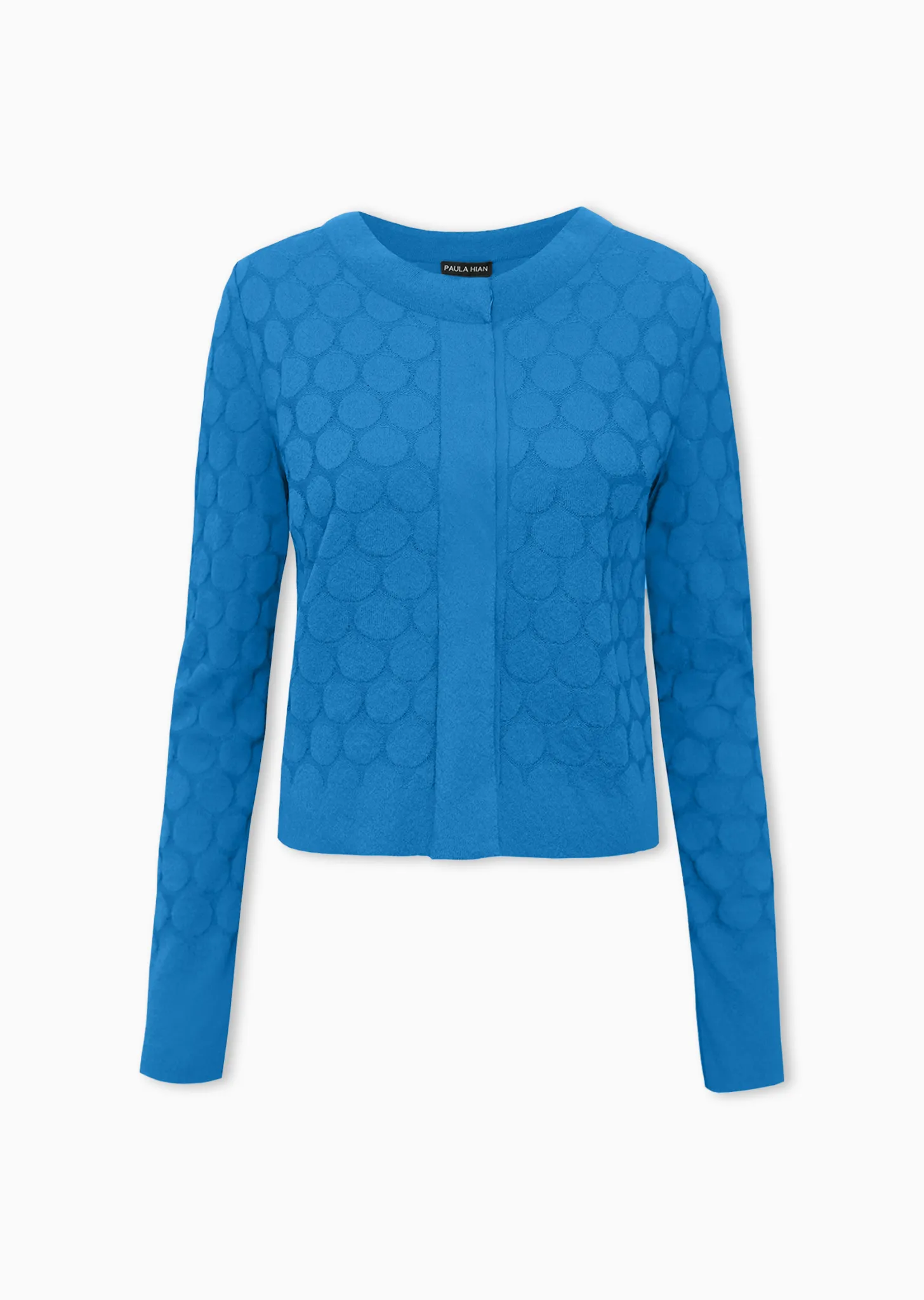 Stephanie - Crepe Knit, Cropped Polka Dot Cardigan Sweater with Single Snap