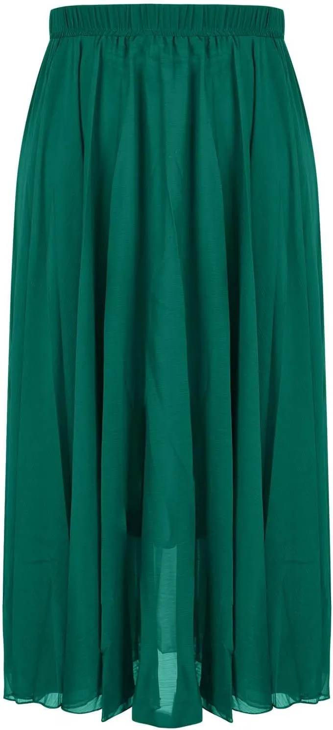 Summer Skirts for Women Vacation Elastic High Waisted Layer Flowy Beach Long Skirt Casual Solid Pleated Maxi Skirt