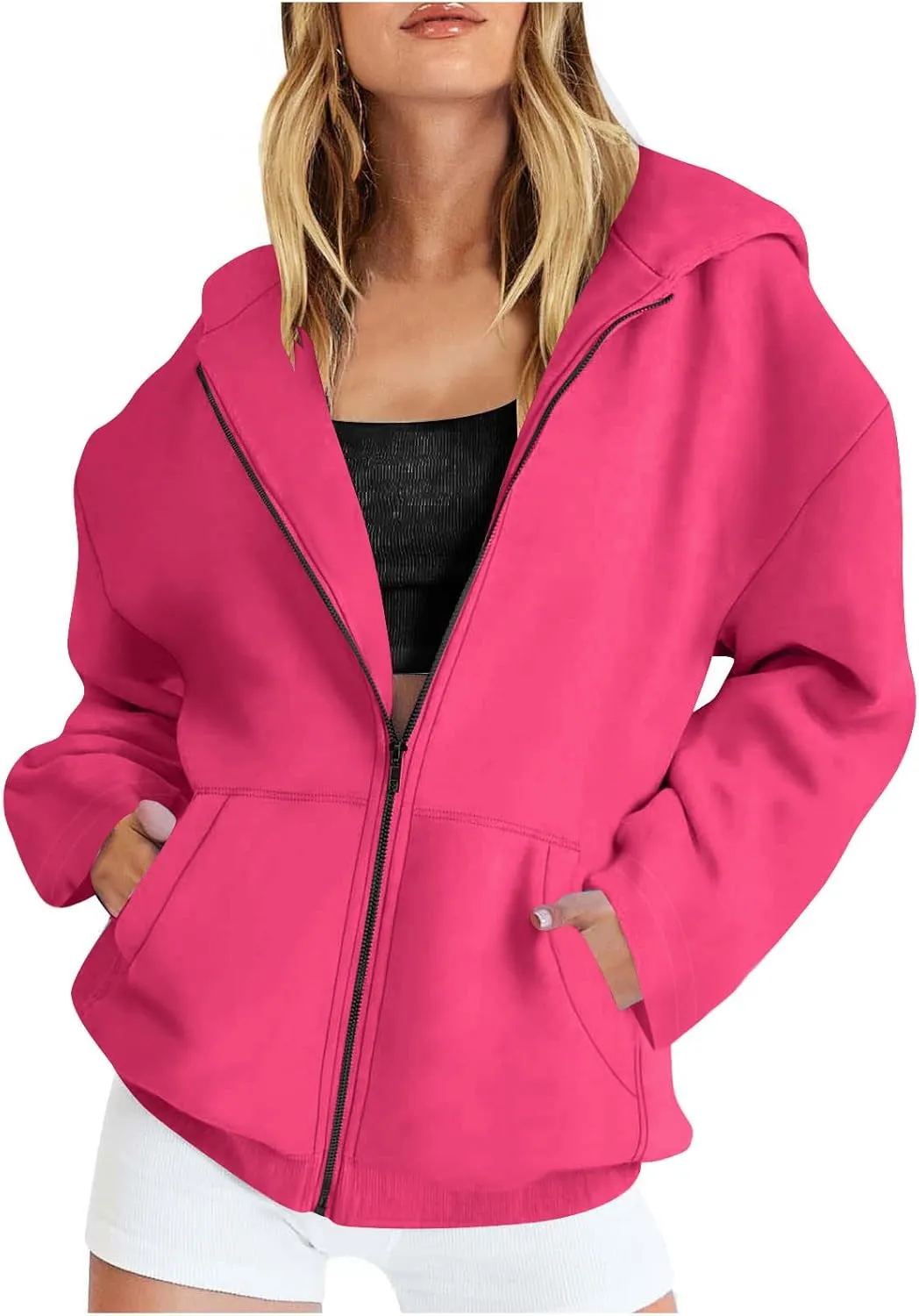 TANGNADE Women Hoodies Full Zip Up Oversized Sweatshirts with Pockets Casual Long Sleeve Thin Hooded Lightweight Jackets