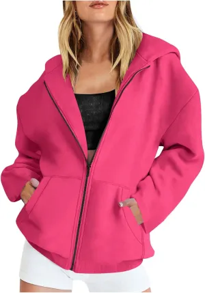 TANGNADE Women Hoodies Full Zip Up Oversized Sweatshirts with Pockets Casual Long Sleeve Thin Hooded Lightweight Jackets