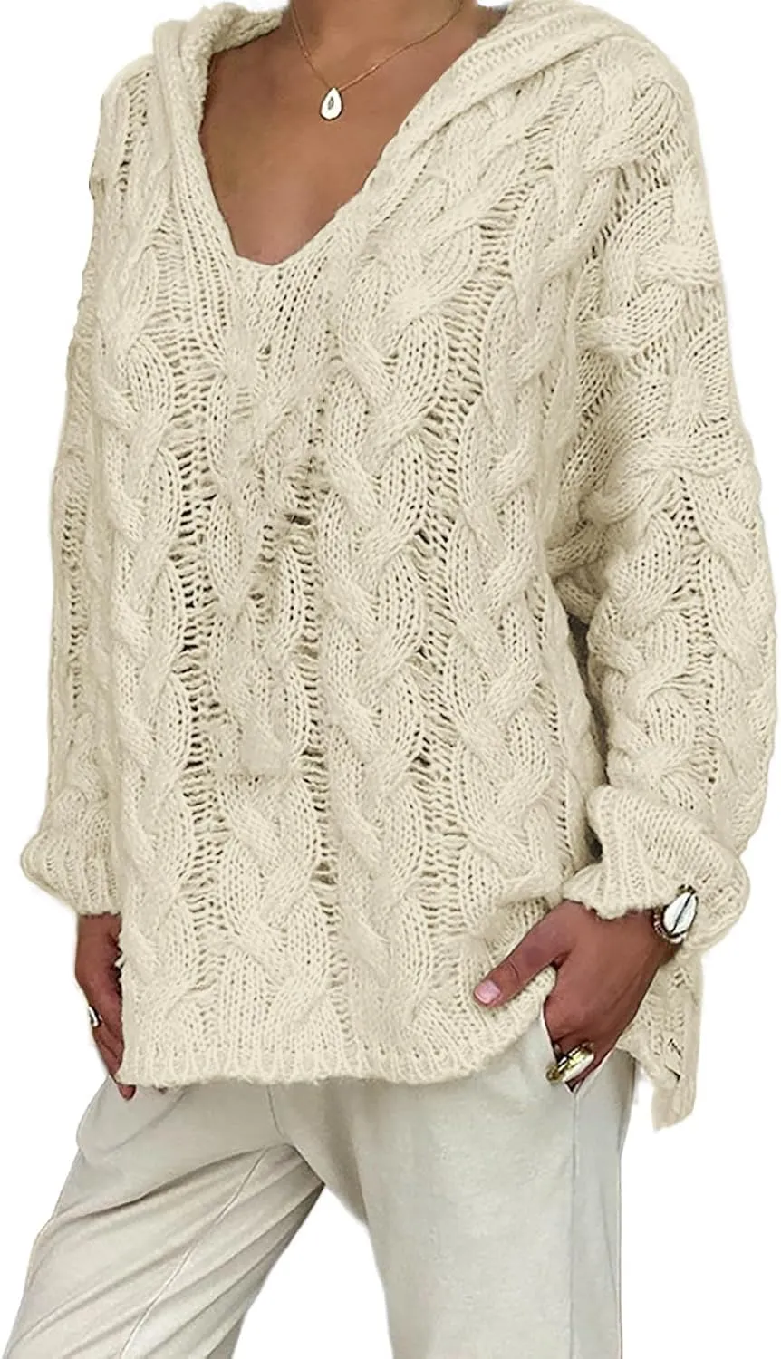 TANGNADE Womens Winter Sweaters Plus Size Hoodies Sweater Knit V Neck Tops Oversized Fashion Casual Long Sleeve Pullover