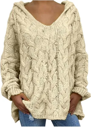 TANGNADE Womens Winter Sweaters Plus Size Hoodies Sweater Knit V Neck Tops Oversized Fashion Casual Long Sleeve Pullover