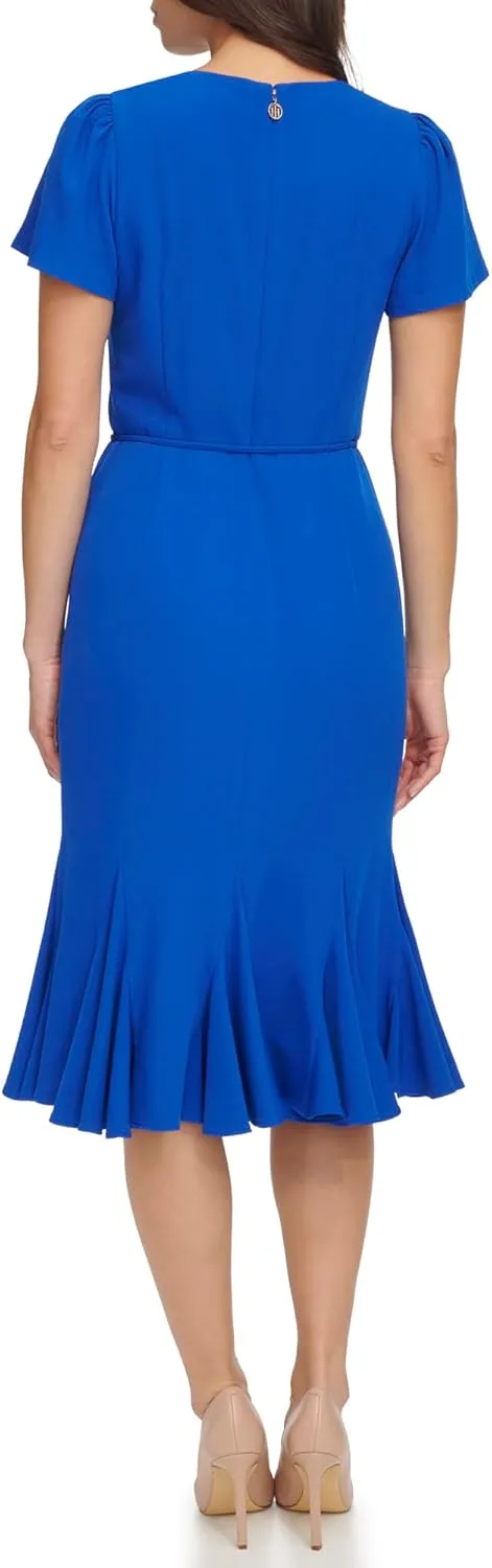 Tommy Hilfiger Women's Short Sleeve Pleated Hem Rope Belt Midi Dress