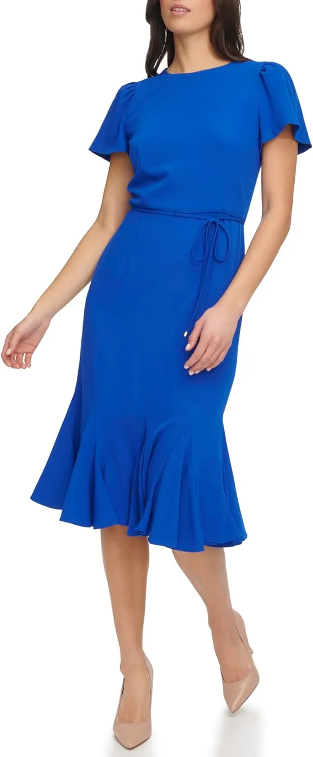 Tommy Hilfiger Women's Short Sleeve Pleated Hem Rope Belt Midi Dress
