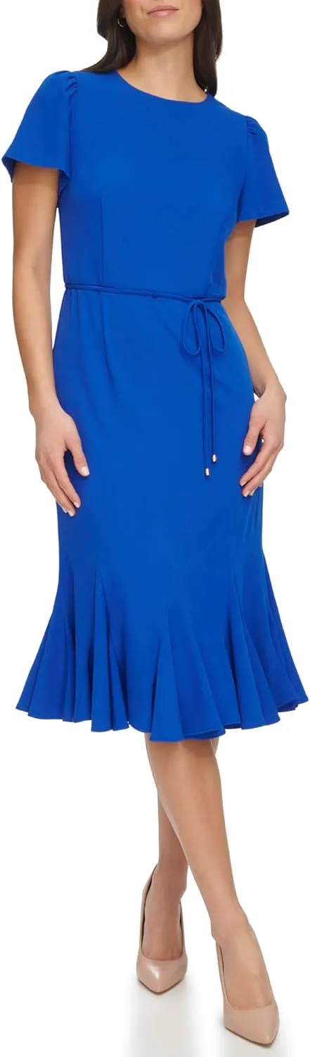 Tommy Hilfiger Women's Short Sleeve Pleated Hem Rope Belt Midi Dress