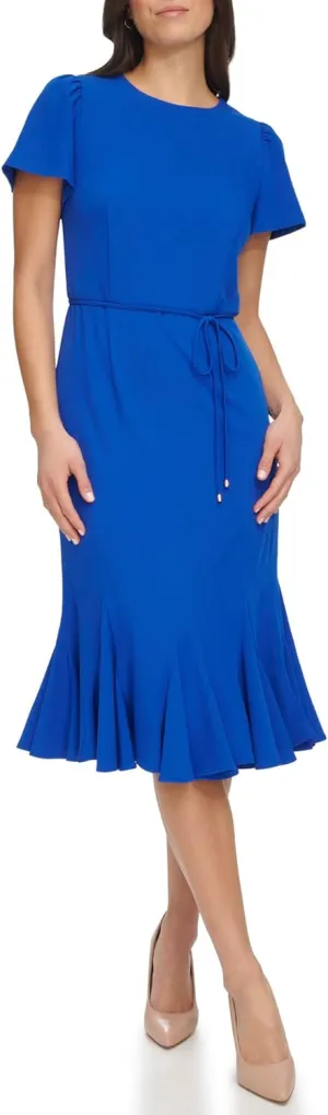 Tommy Hilfiger Women's Short Sleeve Pleated Hem Rope Belt Midi Dress