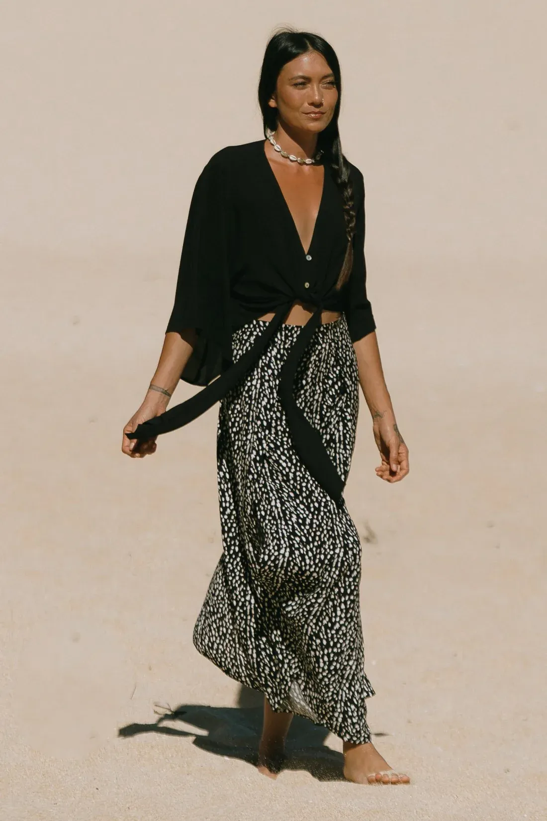 Tribal Kimono Tie Top - Black