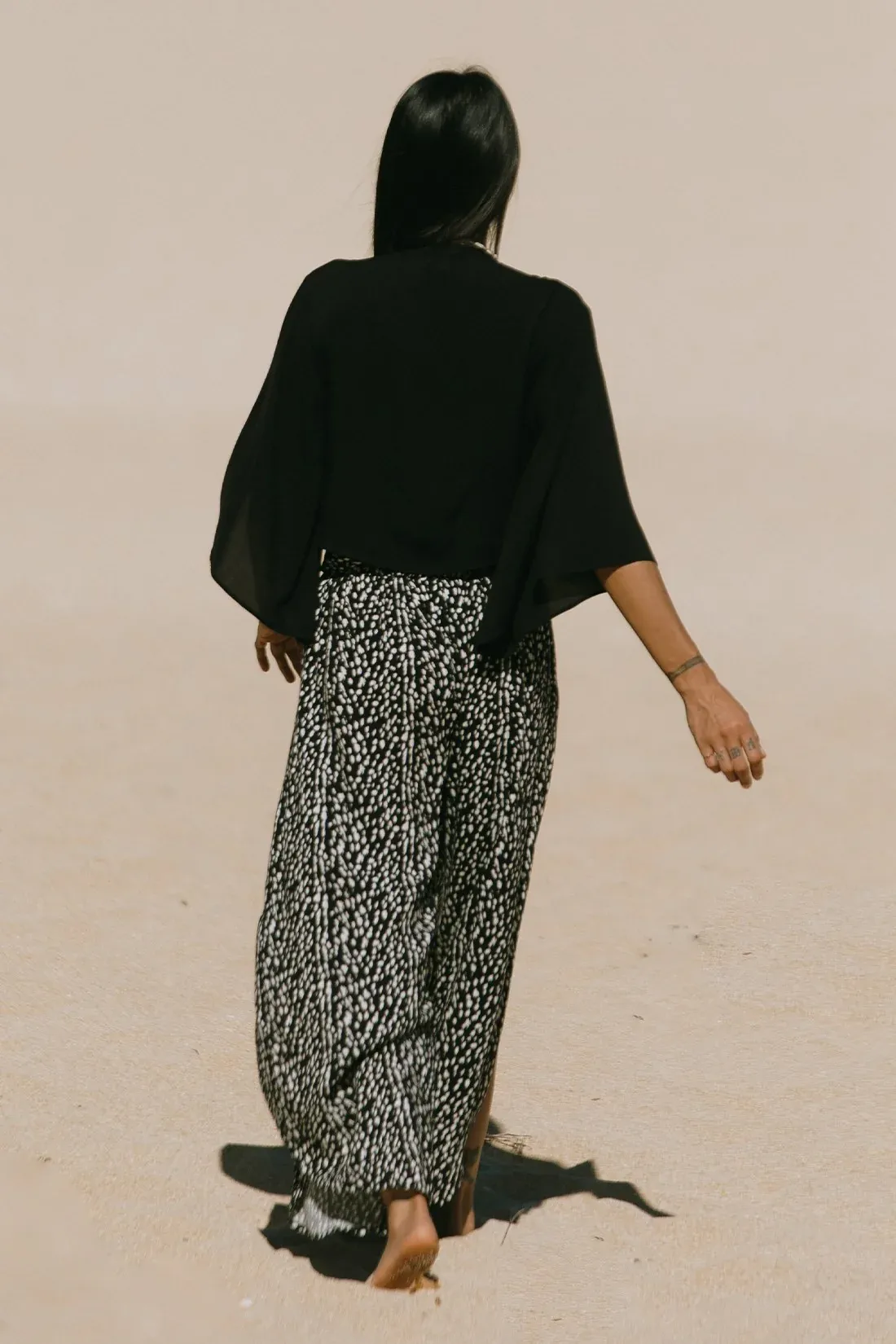 Tribal Kimono Tie Top - Black