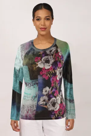 Turquoise Floral Silk Sweater