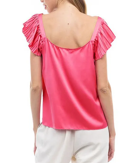 V-Neck Blouse with Ruffled Sleeves - Guava - FINAL SALE