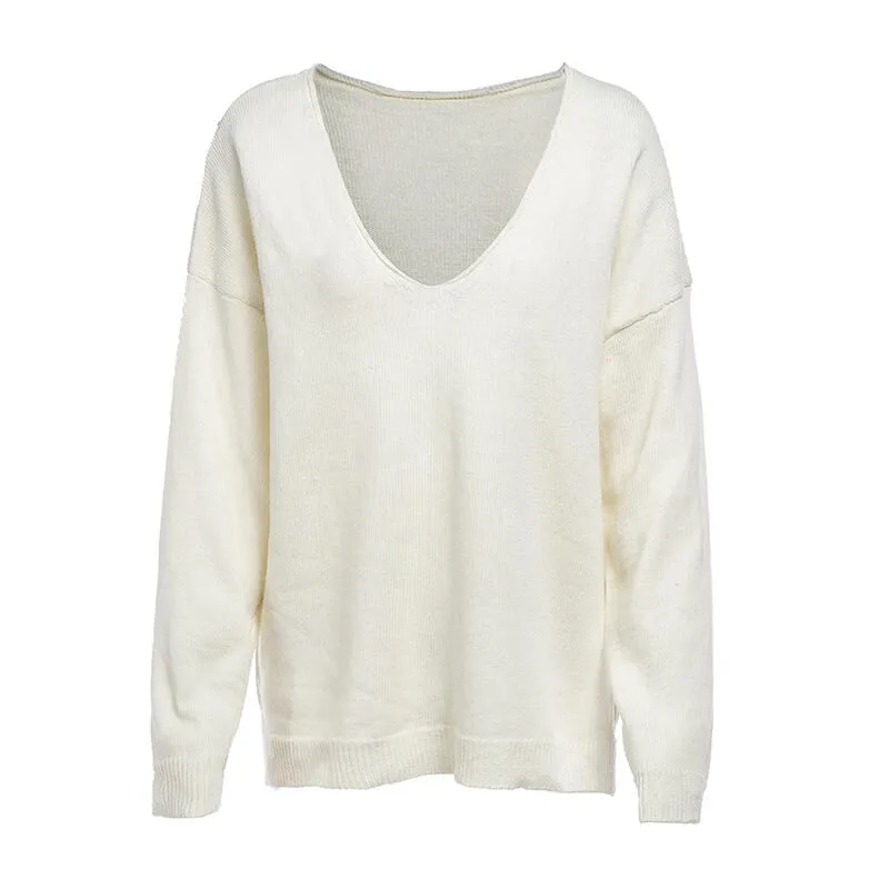 V-neck Bright Color Pullover Sweater 
