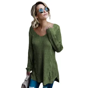V-Neck Oversized Pure Color Sweater