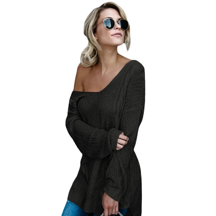 V-Neck Oversized Pure Color Sweater