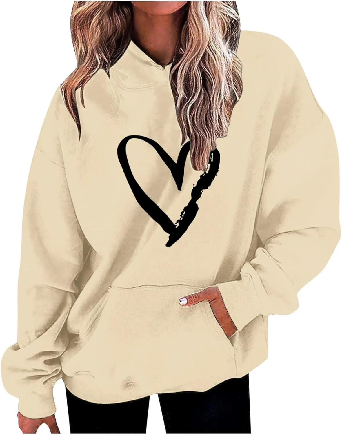 Valentines Hoodies For Women Dressy Casual 2025 Love Heart Print Oversized Fleece Hooded Pullover Sweatshirts