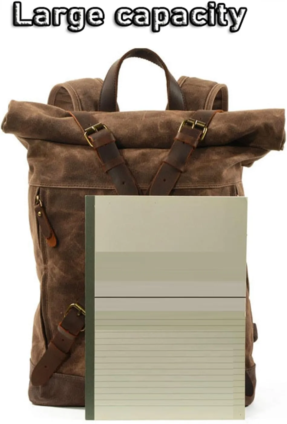 Vintage Canvas Laptop Backpack, Travel Rucksack, Genuine Leather, Adjustable Straps, Large Capacity, Outdoor, Multi-pocket (Green)