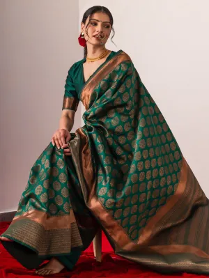 Vishesh Royal Green Bronze Saree with Blouse Fabric