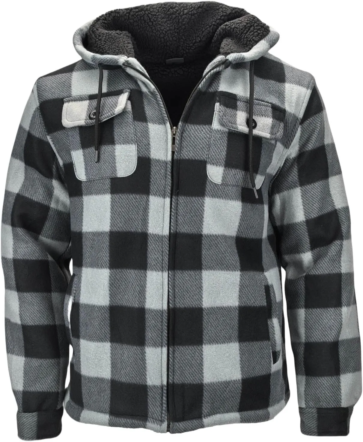 Warm Winter Coats for Men, Flannel Fleece Jackets With Hood Zip Up Heavyweight Hoodie Plaid Thick Sweatshirt