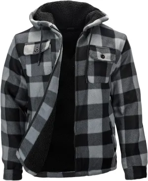 Warm Winter Coats for Men, Flannel Fleece Jackets With Hood Zip Up Heavyweight Hoodie Plaid Thick Sweatshirt