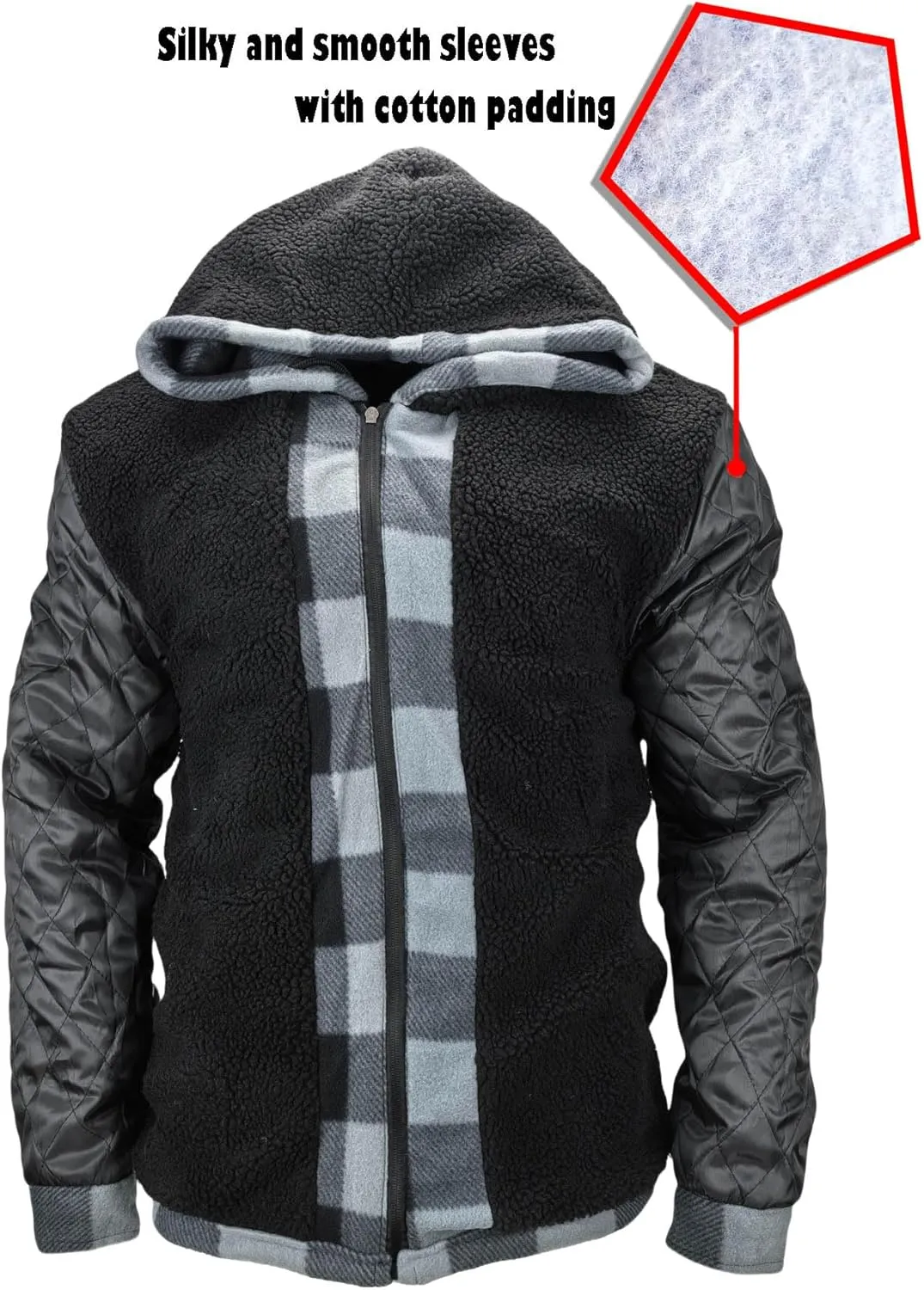 Warm Winter Coats for Men, Flannel Fleece Jackets With Hood Zip Up Heavyweight Hoodie Plaid Thick Sweatshirt