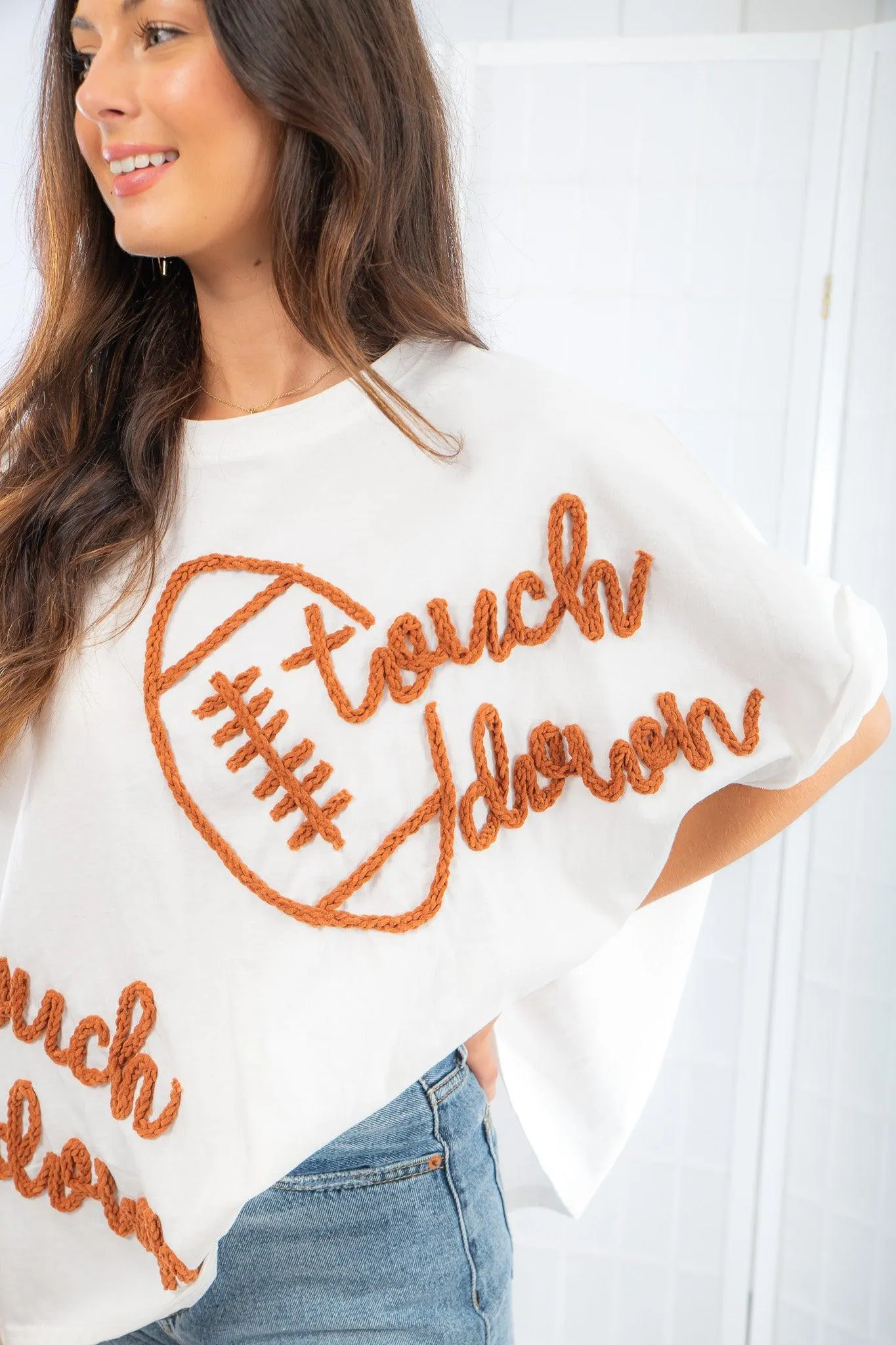 White Touch Down Embroidered Oversized Tee