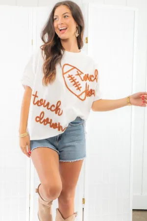 White Touch Down Embroidered Oversized Tee