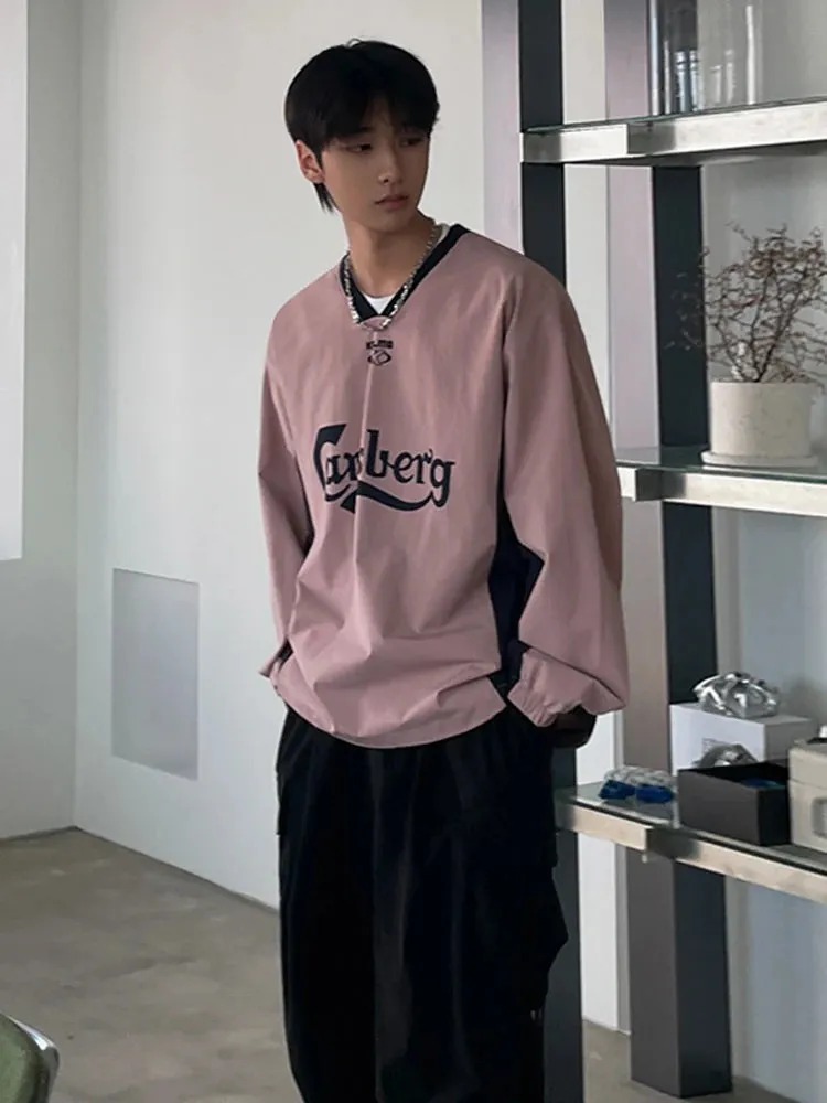 Wiaofellas  -  Men's Clothing Spring V-neck Print Sweatshirt Ins Trendy Fashion Korean Streetwear Loose Sweatshirts Tops