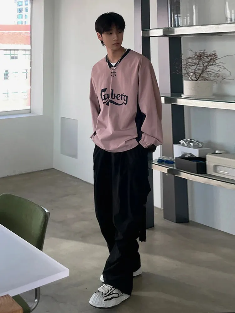 Wiaofellas  -  Men's Clothing Spring V-neck Print Sweatshirt Ins Trendy Fashion Korean Streetwear Loose Sweatshirts Tops