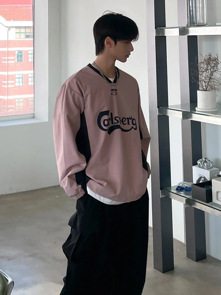 Wiaofellas  -  Men's Clothing Spring V-neck Print Sweatshirt Ins Trendy Fashion Korean Streetwear Loose Sweatshirts Tops
