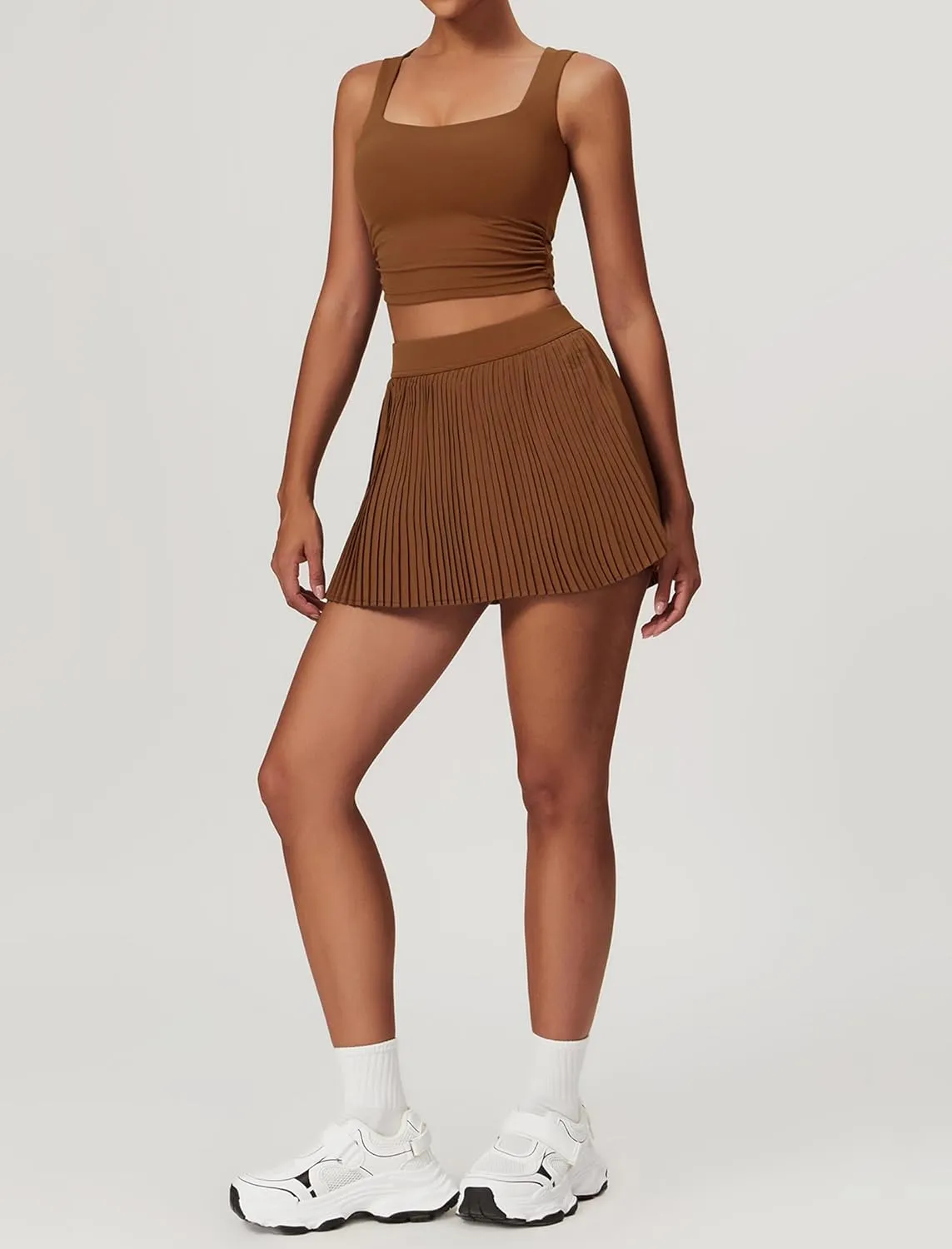 Women 2 Piece Tennis Dress Square Neck Tank Top with High Waisted Pleated Workout Skorts Skirt Set Yoga Golf Outfits
