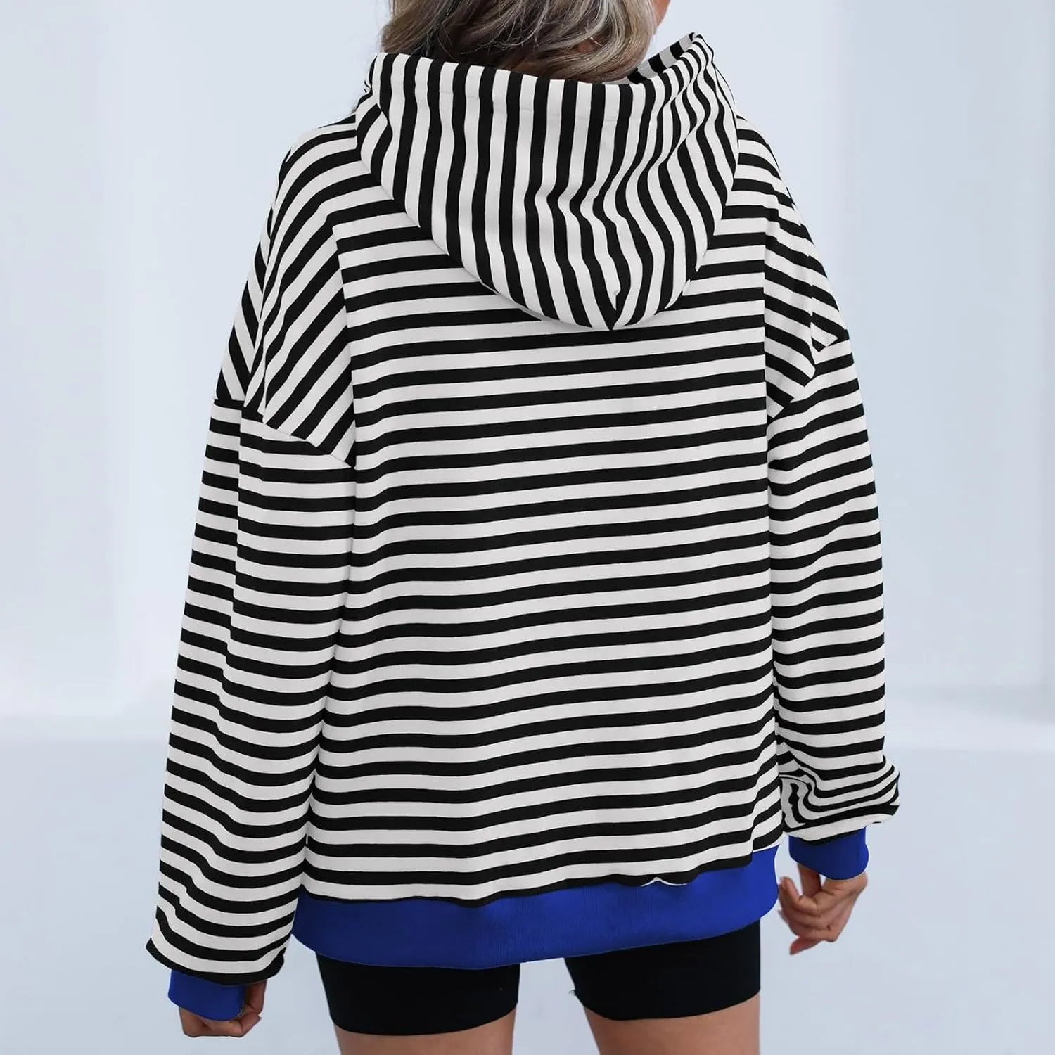 Women 2024 Striped Hoodies Sweatshirt Drawstring Cute Pullover Sweatshirts Long Sleeve Shirts Tops Trendy Fall Clothes