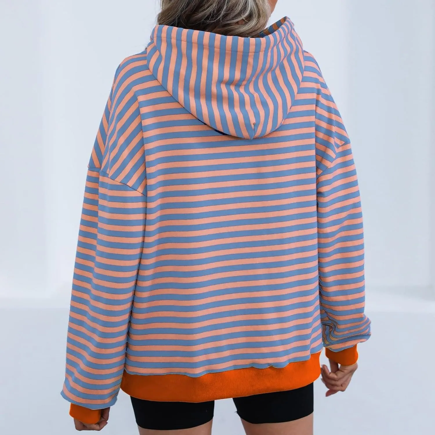 Women 2024 Striped Hoodies Sweatshirt Drawstring Cute Pullover Sweatshirts Long Sleeve Shirts Tops Trendy Fall Clothes
