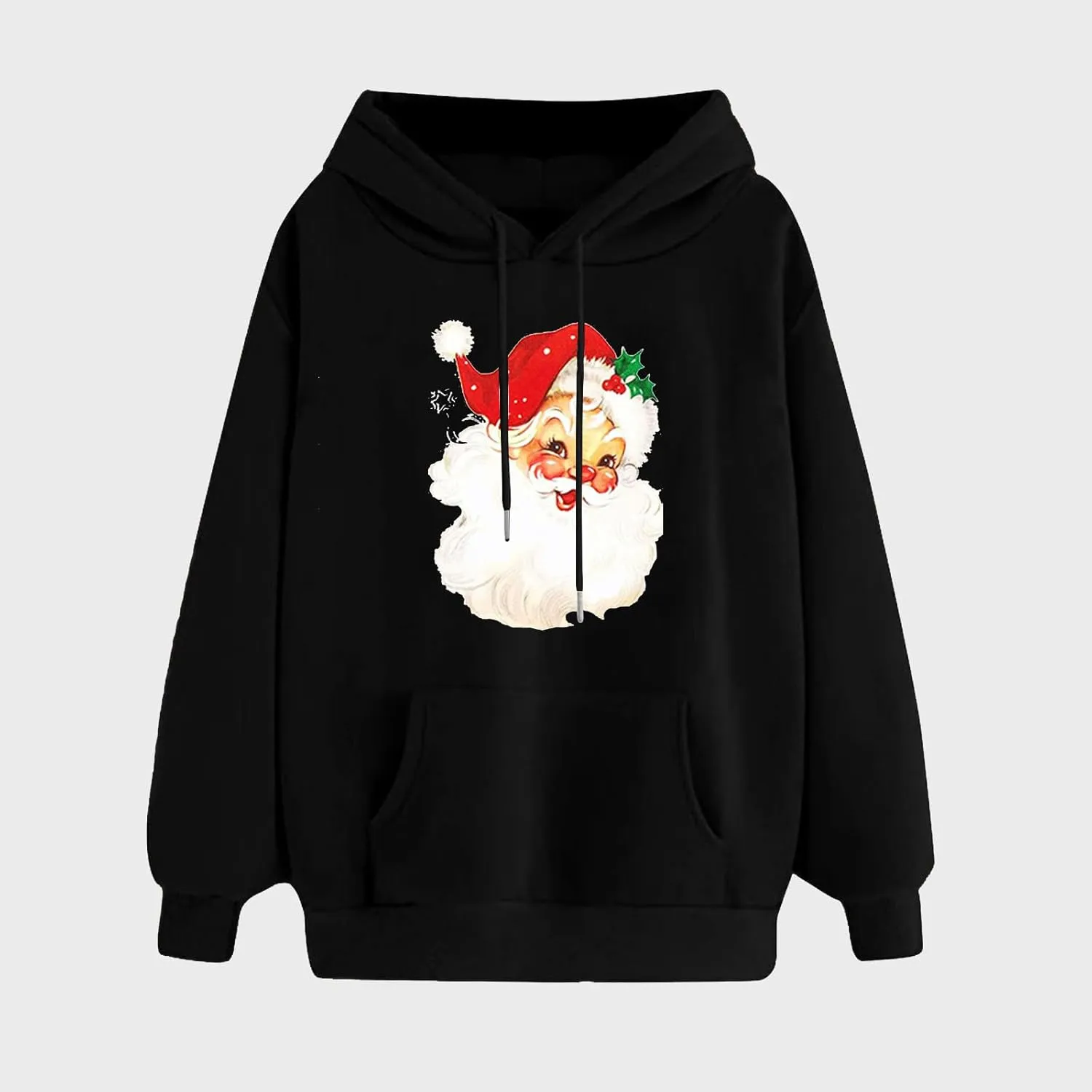Women Christmas Retro Santa Claus Hooded Sweatshirts Crewneck Long Sleeve Fleece Hoodies Pullover Tops with Pocket