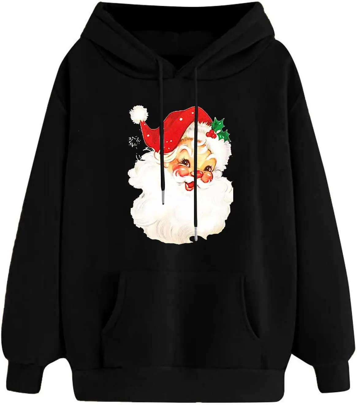 Women Christmas Retro Santa Claus Hooded Sweatshirts Crewneck Long Sleeve Fleece Hoodies Pullover Tops with Pocket