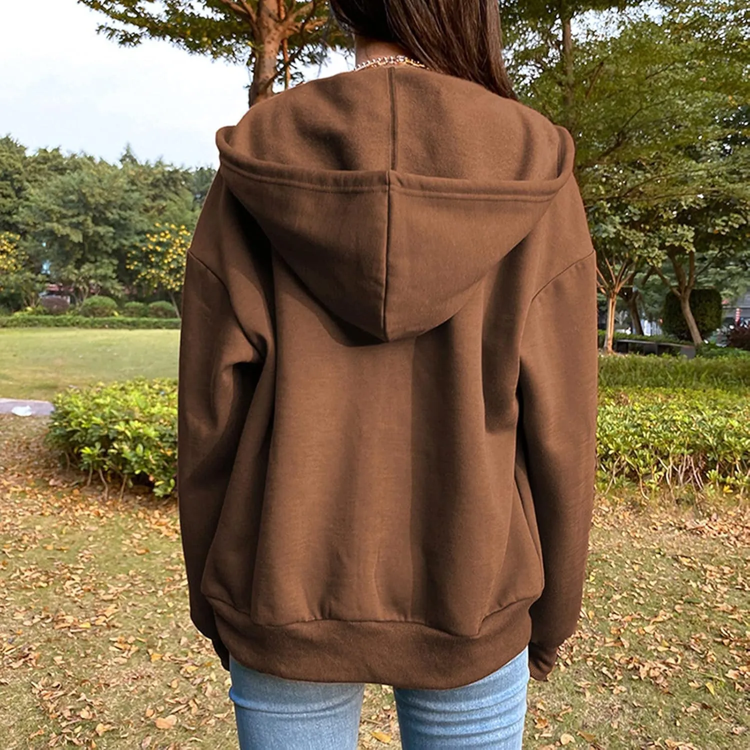 Women Zip Up Y2K Hoodie Fall Oversized Sweatshirts Casual Drawstring Hooded Pockets Jacket 2024 Long Sleeve Clothes