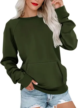 Womens Crewneck Sweatshirt Pullover Trendy Sweatshirts Cute Long Sleeve Y2k Fall Tops Outfits with Pockets