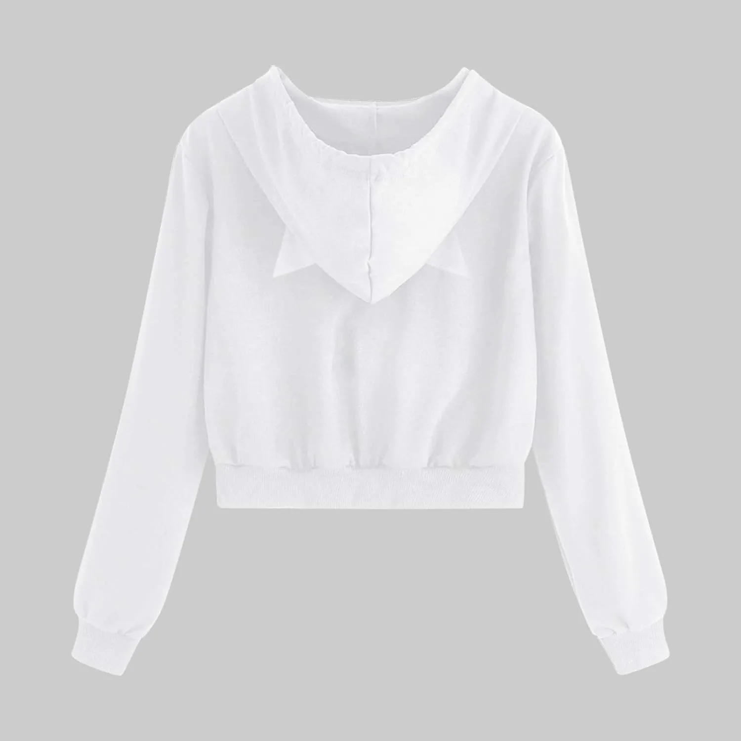 Women's Drawstring Cropped Hoodies Cute Zip Up Sweatshirt with Cat Ear Teen Girls Kawaii Plain Workout Crop Tops