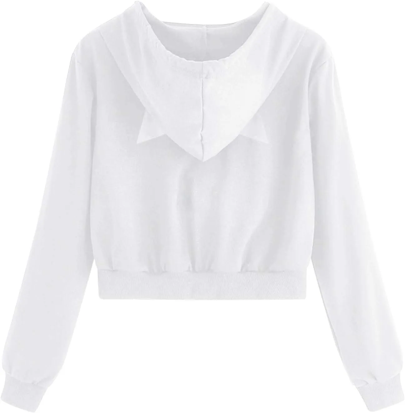 Women's Drawstring Cropped Hoodies Cute Zip Up Sweatshirt with Cat Ear Teen Girls Kawaii Plain Workout Crop Tops