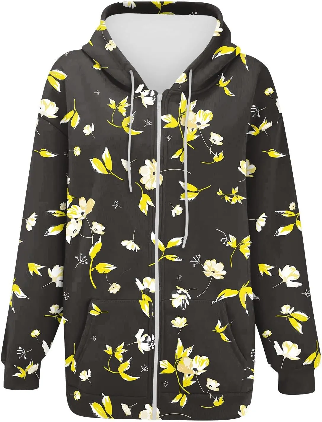 Women's Fashion Floral Print Zip Up Hoodies With Pockets, Casual Style, Long Sleeve, S-3XL