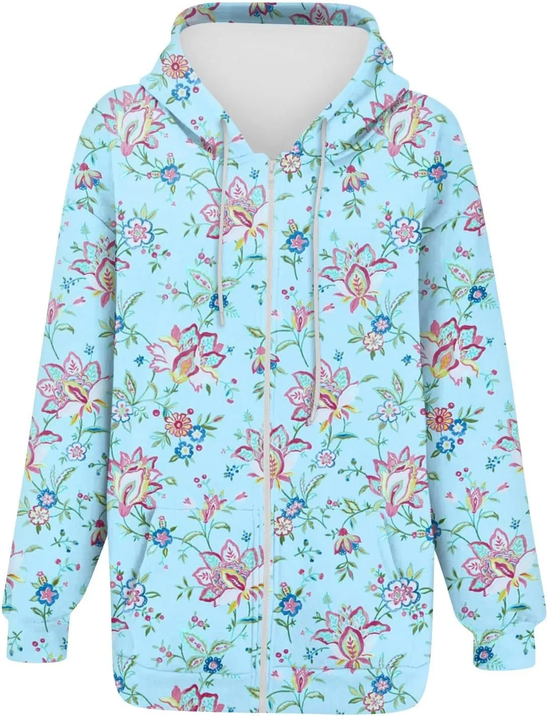 Women's Fashion Floral Print Zip Up Hoodies With Pockets, Casual Style, Long Sleeve, S-3XL