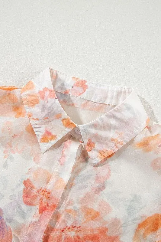 Women's Floral Print Balloon Sleeve Loose Shirt