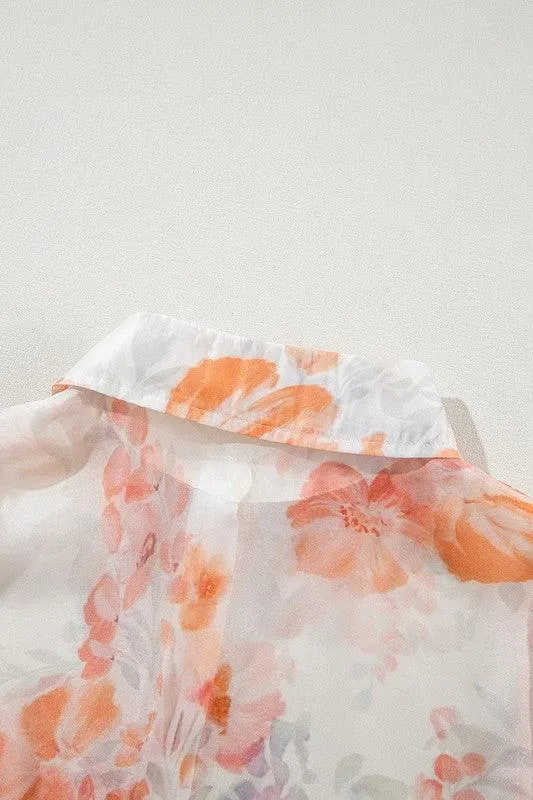 Women's Floral Print Balloon Sleeve Loose Shirt