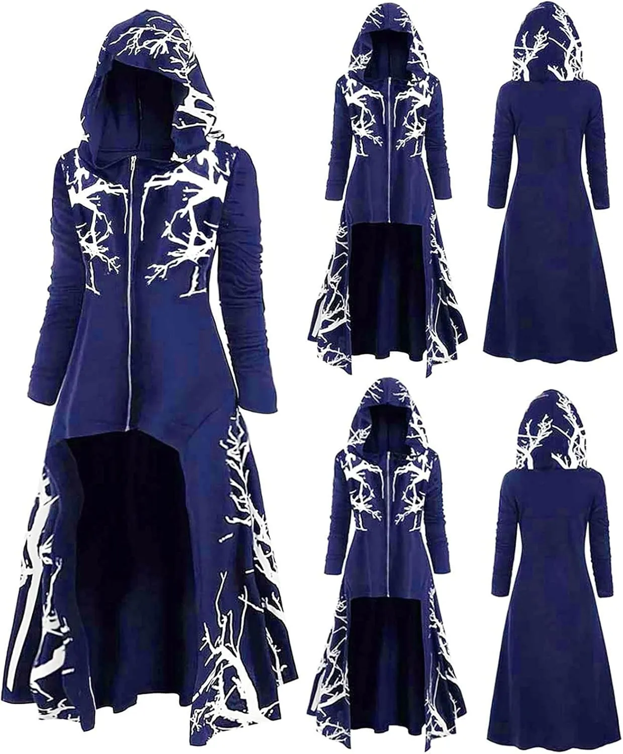 Womens Hoodies Cloak Halloween Vintage Printed Punk Style Long Sleeve Plus Size Hooded Blouse Midi Shirts Dress