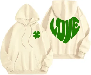 Women's Hoodies Heart Print Graphic Long Sleeve Oversized Sweatshirts Drawstring Pullover Top with Pockets