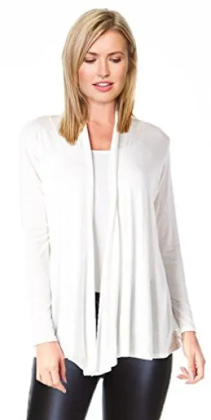 Womens Open Drape Cardigan Reg and Plus Size Cardigan Sweater Long Sleeves - USA White Large