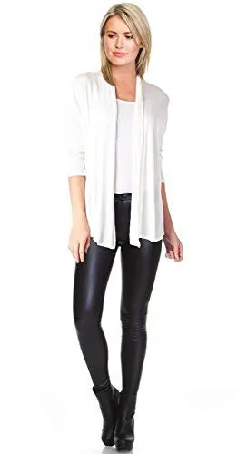 Womens Open Drape Cardigan Reg and Plus Size Cardigan Sweater Long Sleeves - USA White Large