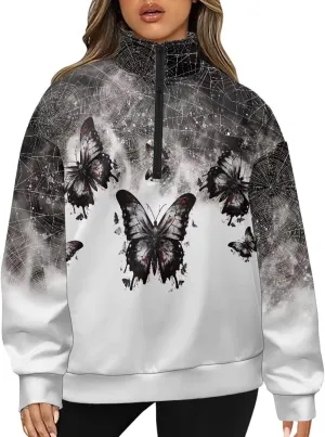 Womens Oversized Hoodie Half Zip UP Sweatshirt Graphic Sweaters for Women 2024 Fall Winter Size S-3XL