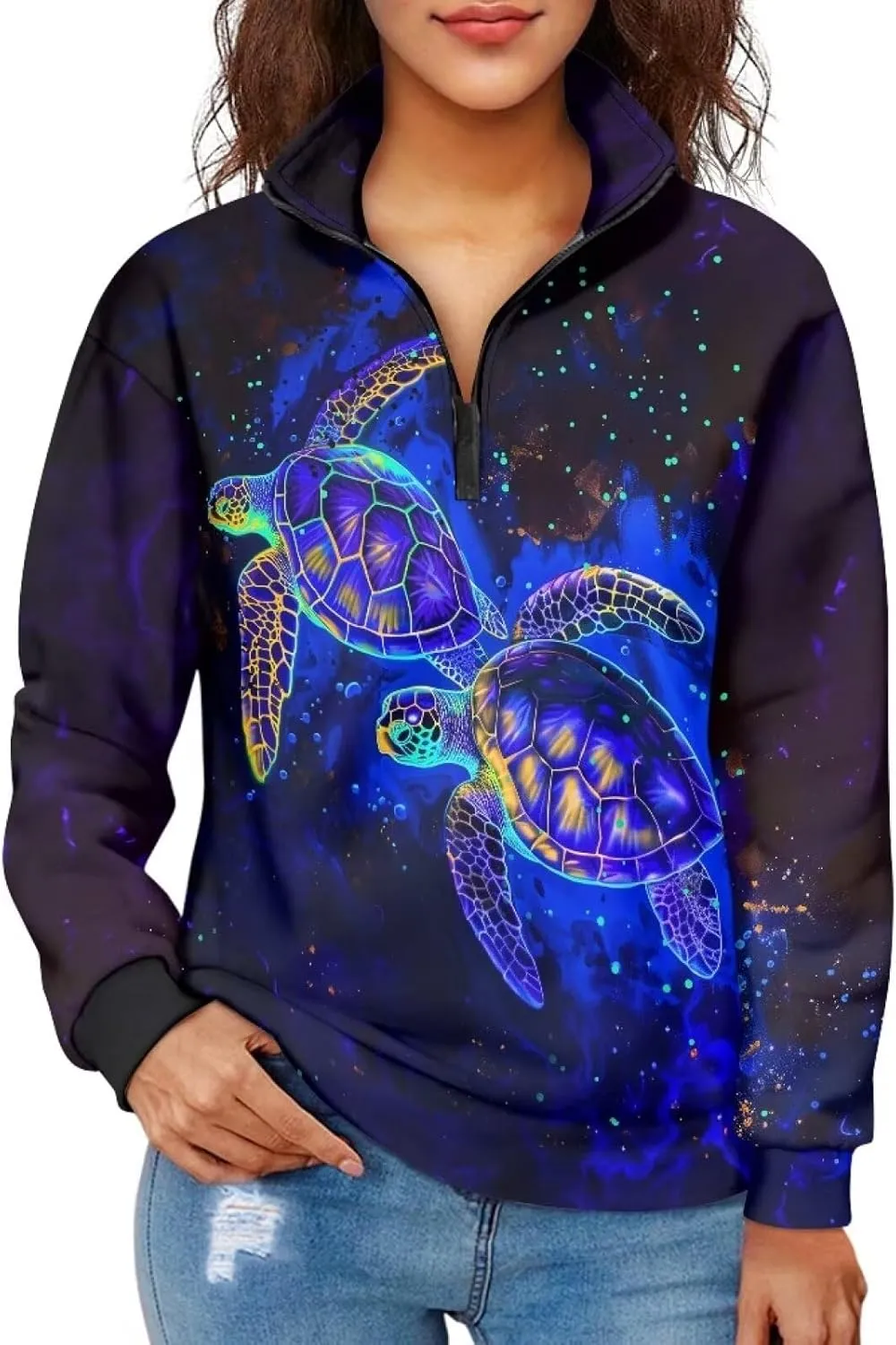 Womens Oversized Hoodie Half Zip UP Sweatshirt Graphic Sweaters for Women 2024 Fall Winter Size S-3XL