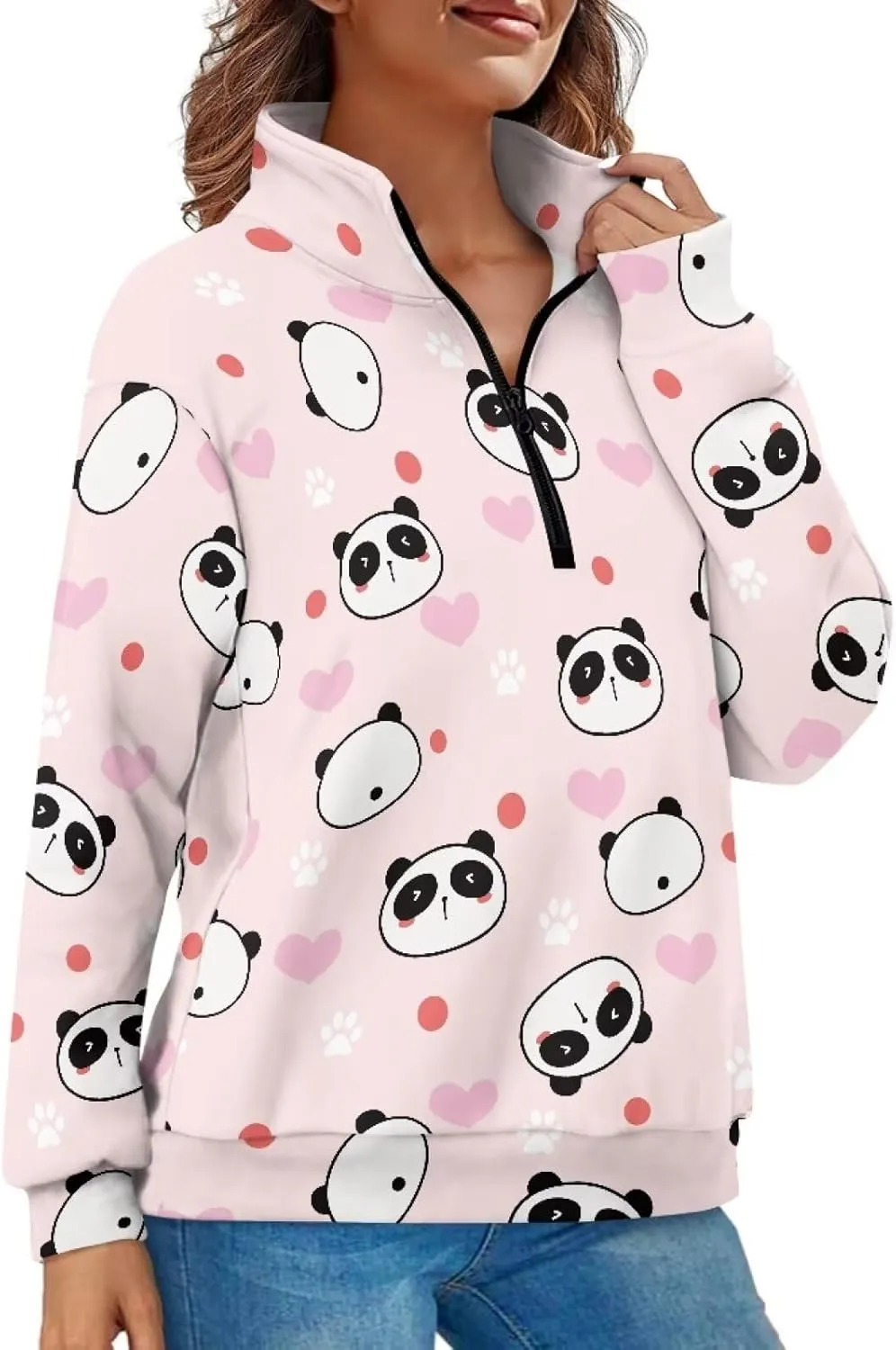 Womens Oversized Hoodie Half Zip UP Sweatshirt Graphic Sweaters for Women 2024 Fall Winter Size S-3XL