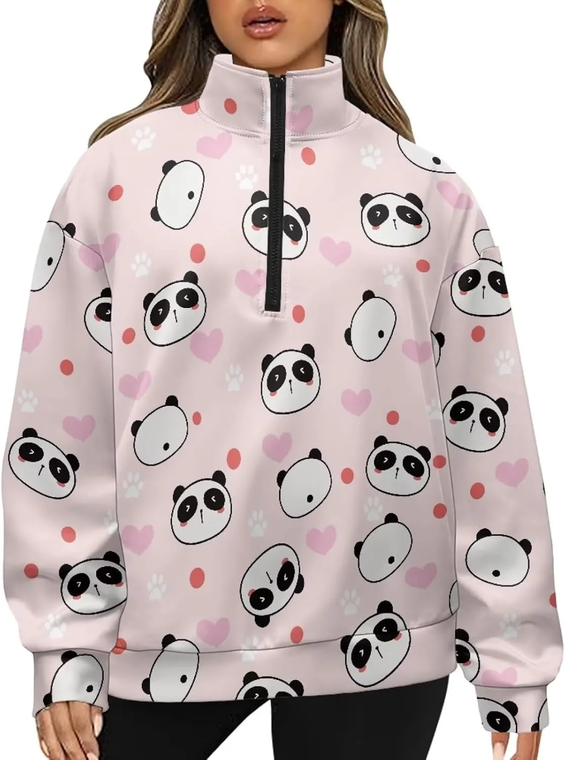 Womens Oversized Hoodie Half Zip UP Sweatshirt Graphic Sweaters for Women 2024 Fall Winter Size S-3XL