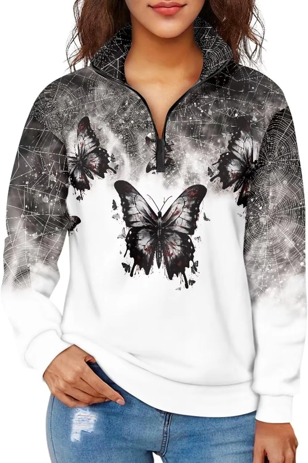 Womens Oversized Hoodie Half Zip UP Sweatshirt Graphic Sweaters for Women 2024 Fall Winter Size S-3XL